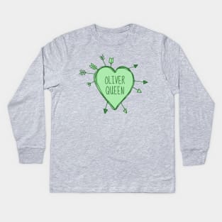 Oliver Queen - Heart with Green Arrows Doodle Kids Long Sleeve T-Shirt